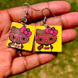 Hello Kitty w/ Pink Glasses Inspo Handmade Earrings